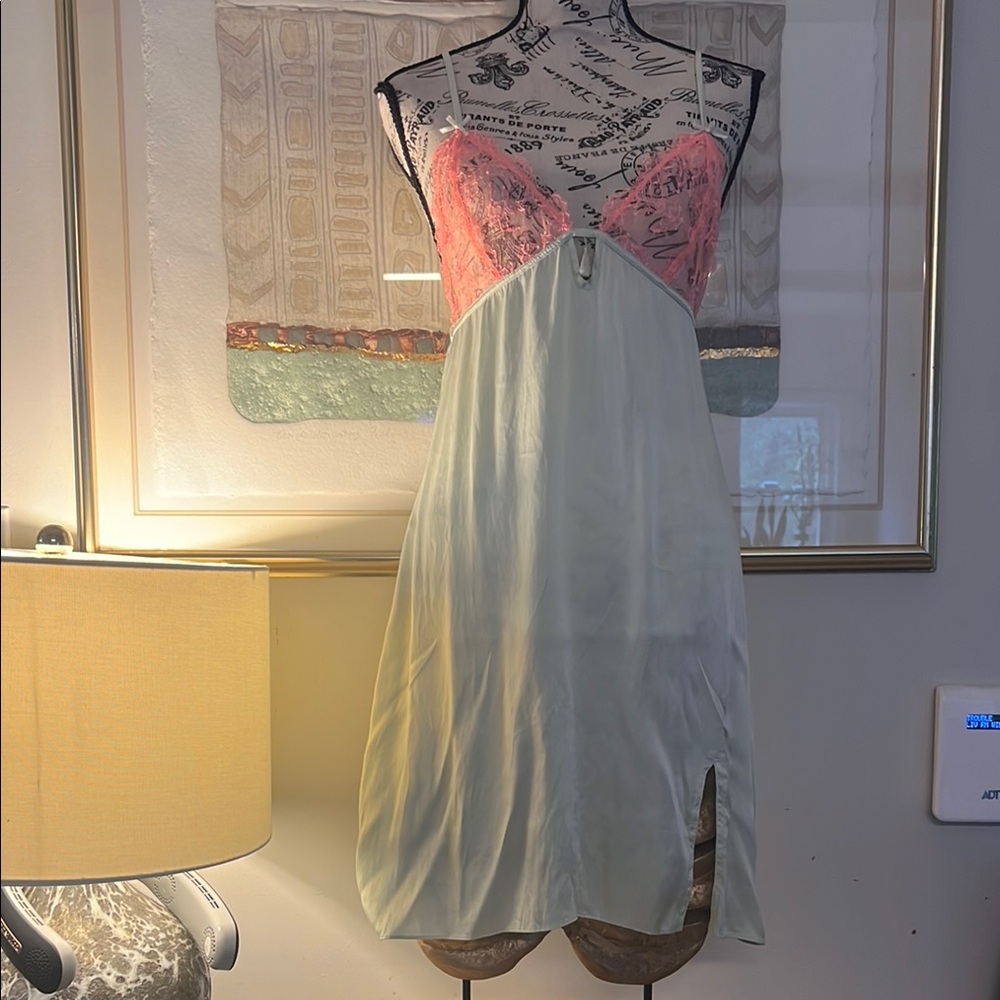 Heidi Klum Intimates Pink and Green Chemise with Lace Detail